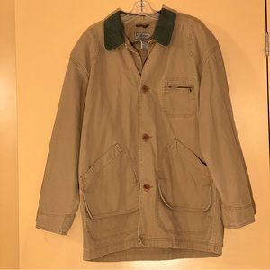 L.L. Bean Tan Field Jacket with Green Collar